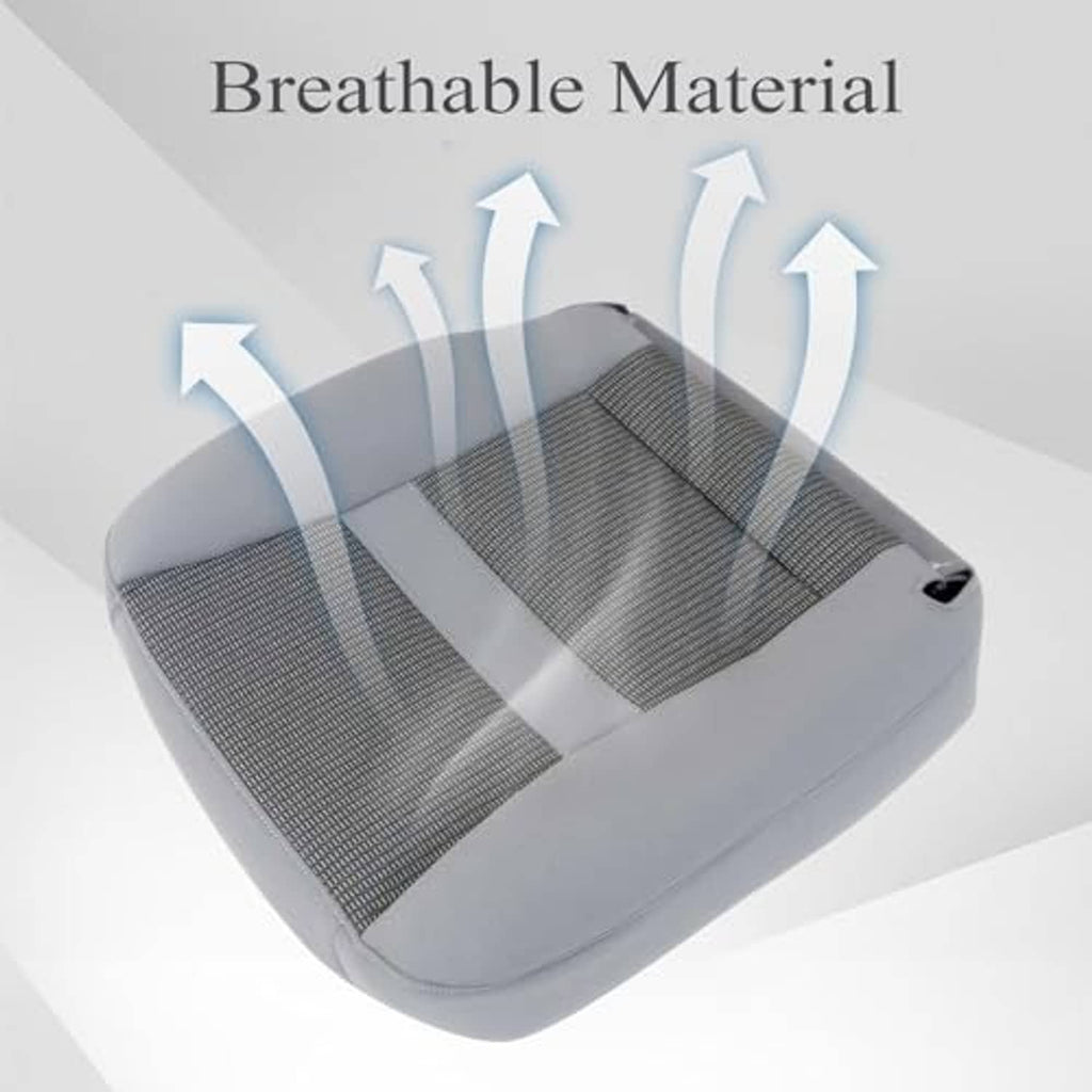 Gray seat cover with breathable perforated center panel and contoured padding.