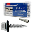 Hex head roofing screws with washer, #10 x 1 in, silver-gray, 60-piece pack