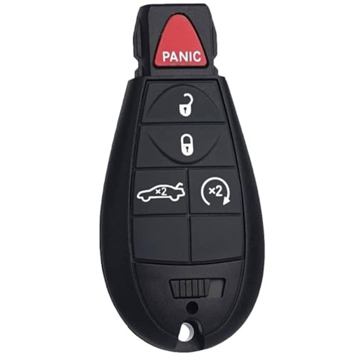 Black key fob remote replacement with Panic, lock, unlock, and remote button icons