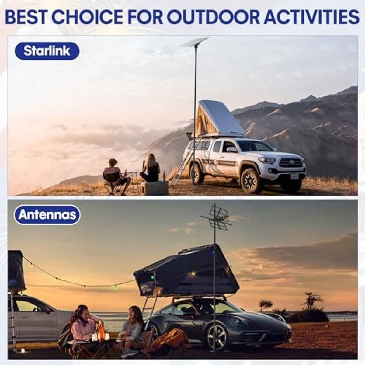 Outdoor camping scene with truck and flagpole setup for tire-mount holder