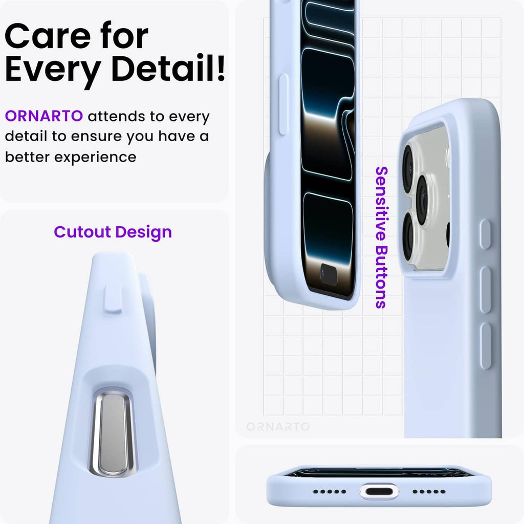 Baby blue slim iPhone case with precise cutouts and side button openings.