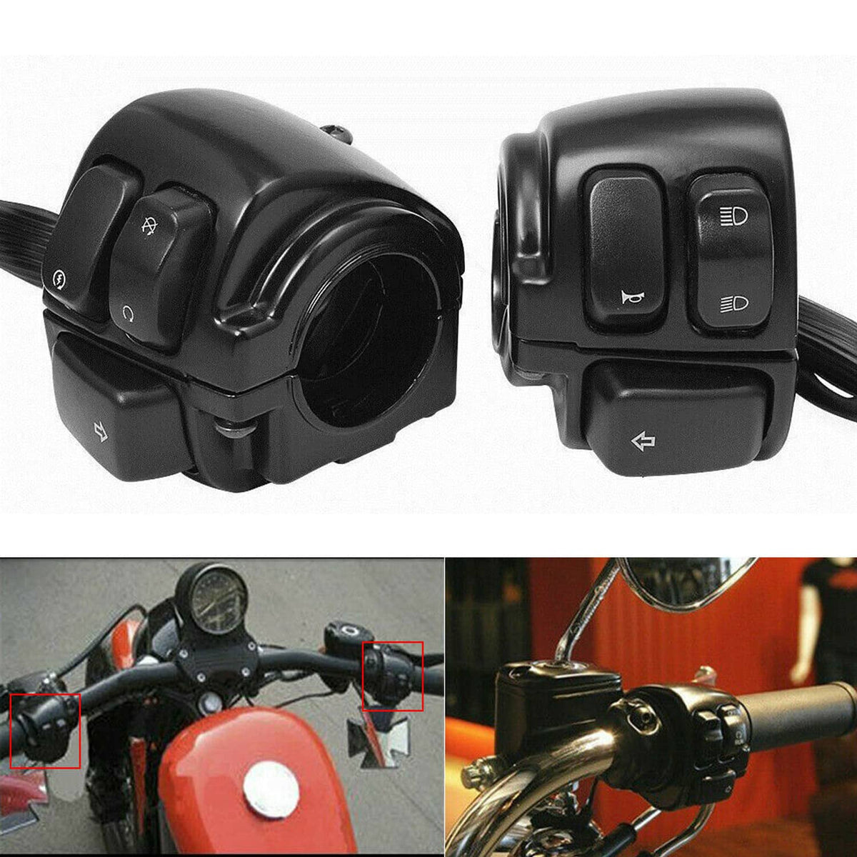 Pair of handlebar switch controls with illuminated icon buttons