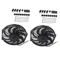 Universal radiator cooling fan set, two black electric fans with mounting hardware pieces