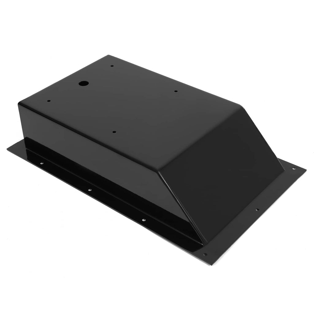 Recessed trolling motor foot pedal pan with slanted black top housing and side brackets