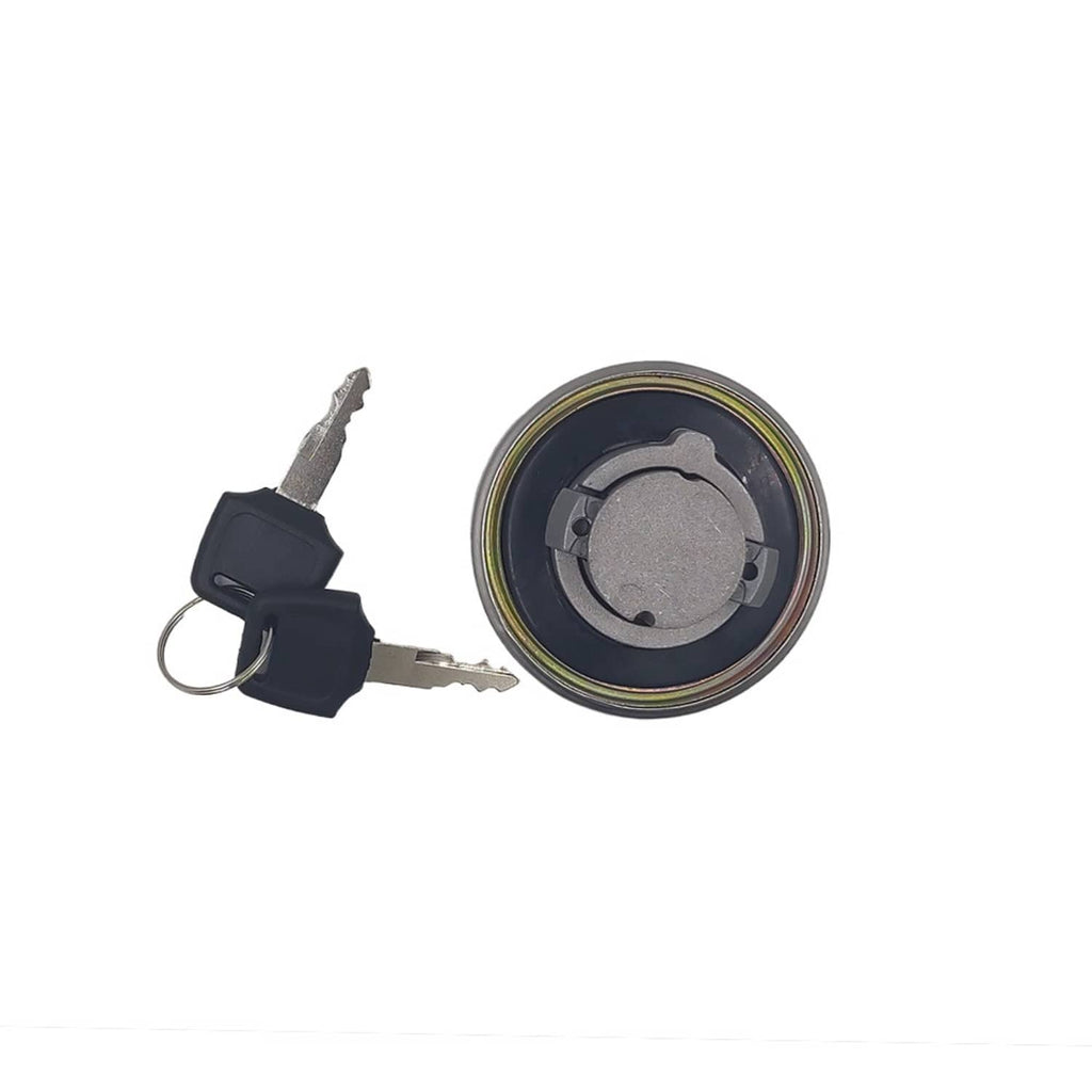 Fuel tank cap with key, underside view of locking plate