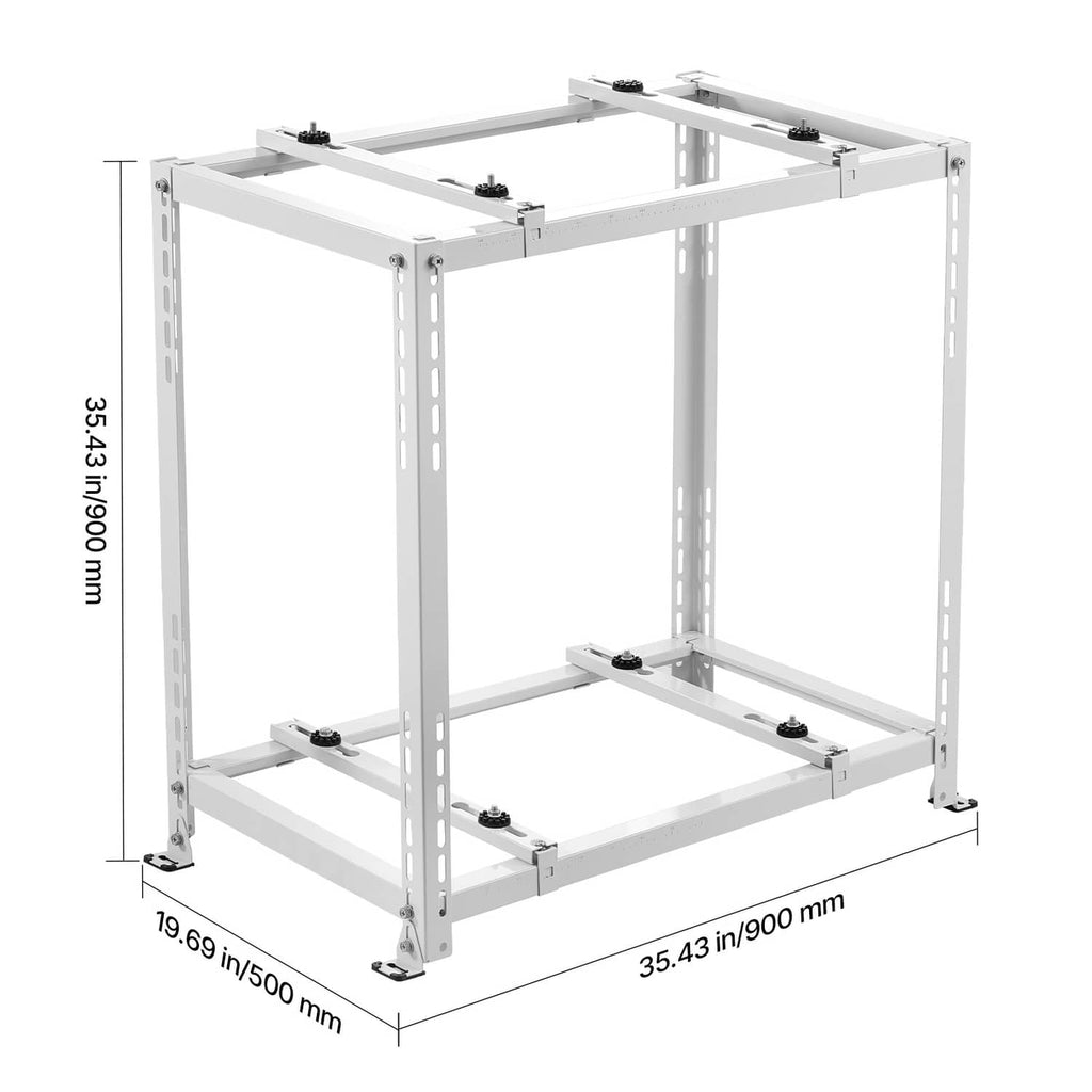 White mini split ground stand dual-level frame with four corner feet and mounting rails