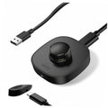 Black charging dock with USB-A to USB-C cable and round charging contact