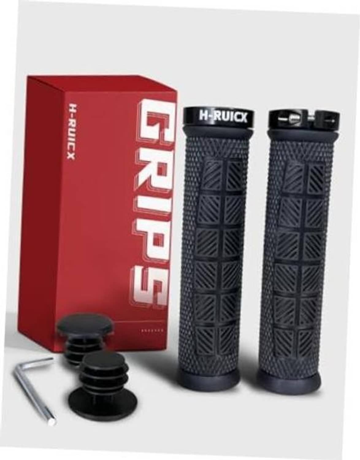 Dark textured bicycle handlebar grips with lock-on end caps and small mounting tools