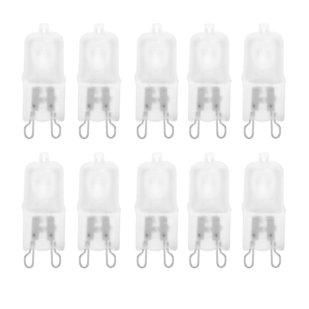 Frosted halogen capsule bulbs, 10-pack with clear base and U-shaped wire leads
