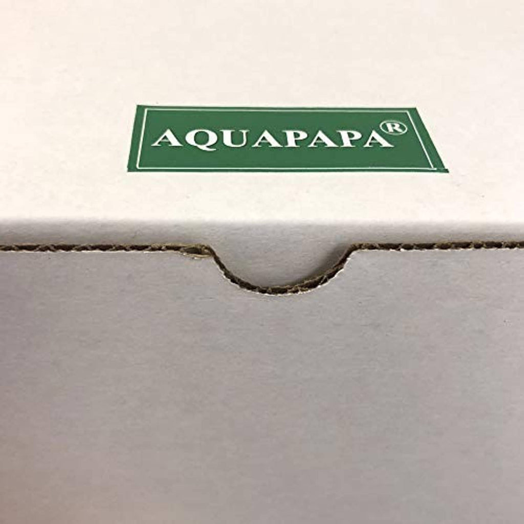 Aquapapa brand label on white packaging card with center cutout notch