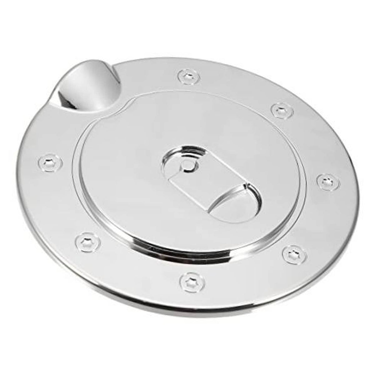 Chrome fuel tank filler cap cover decoration, round plate with mounting screws and lever