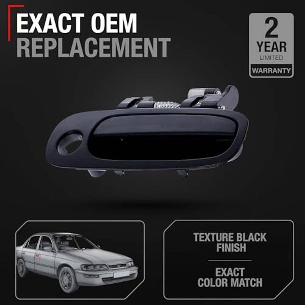 Dark exterior front passenger door handle with mounting clips and spring mechanism