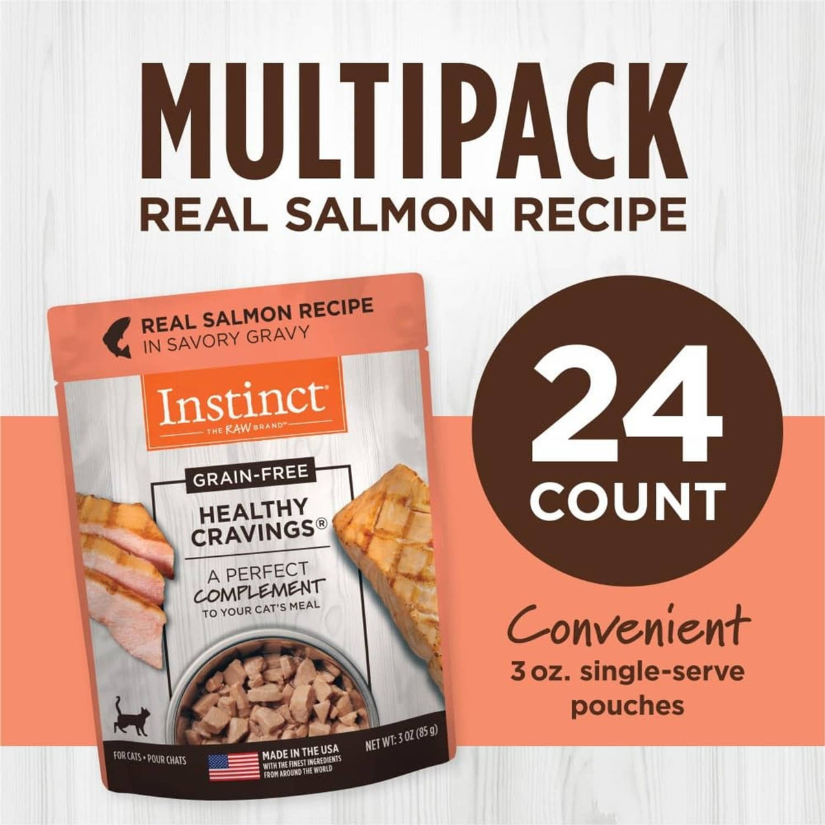 Instinct grain-free salmon cat food topper multipack, 24 single-serve pouches