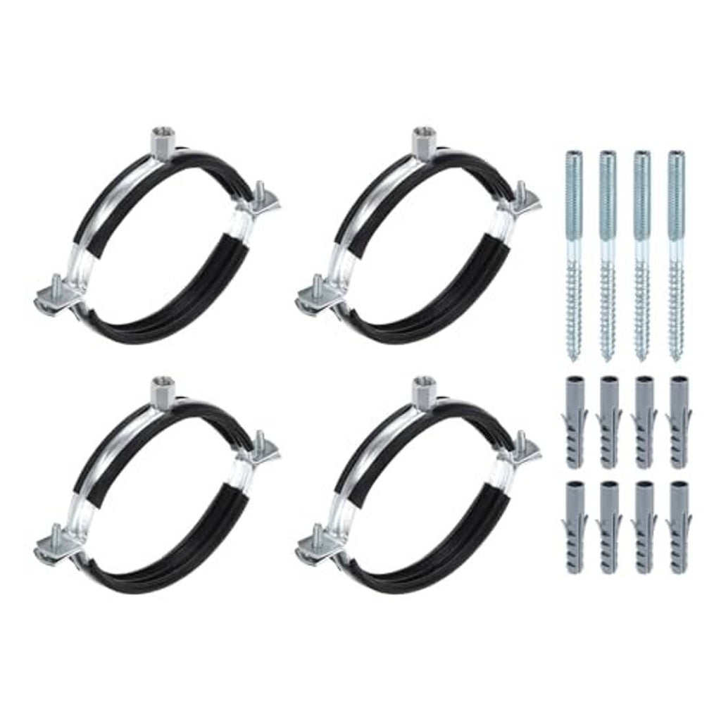 4-pack split ring pipe hangers with screws, black rubber lining, galvanized brackets