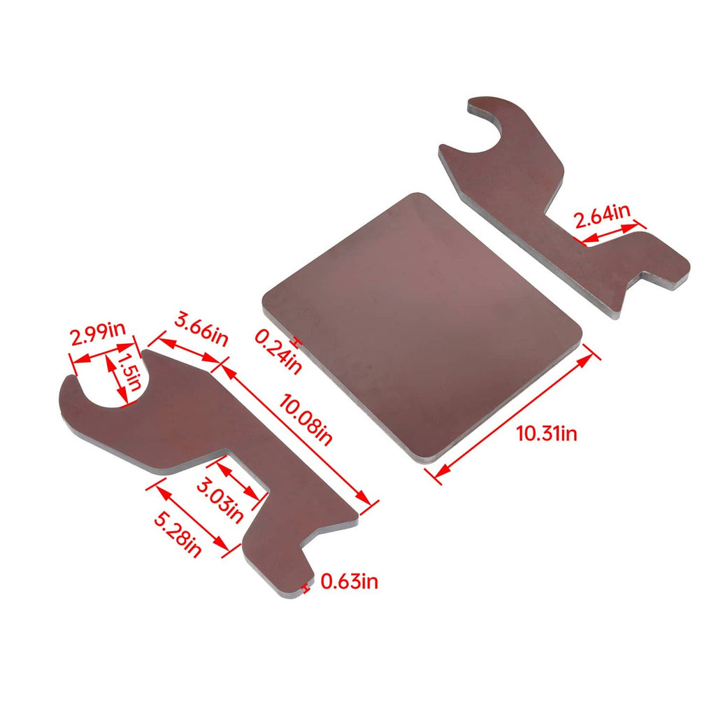 Metal bucket ear attachment size diagram: flat plate with raised side ear cutouts