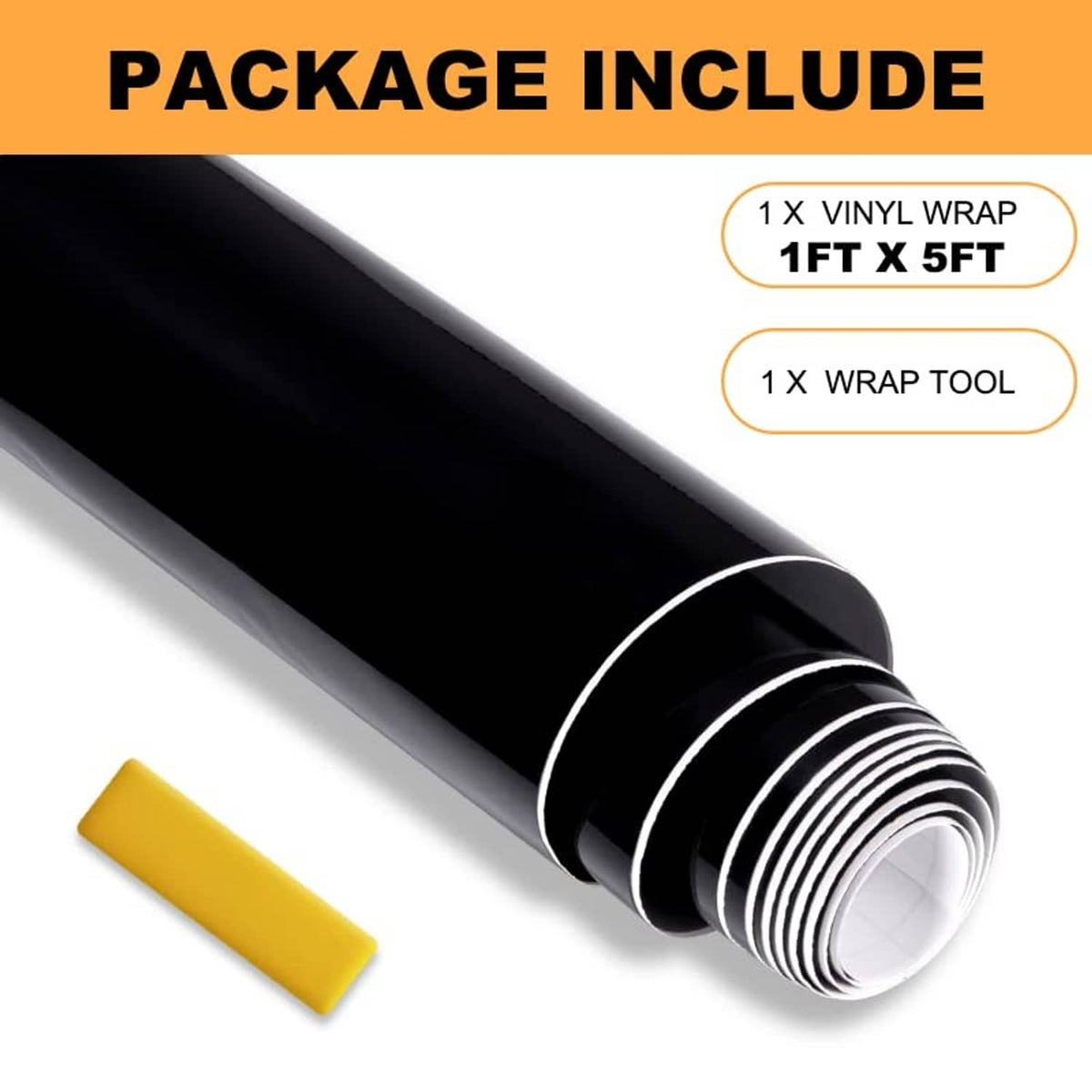 Gloss black vinyl wrap roll with a wrap tool for installation
