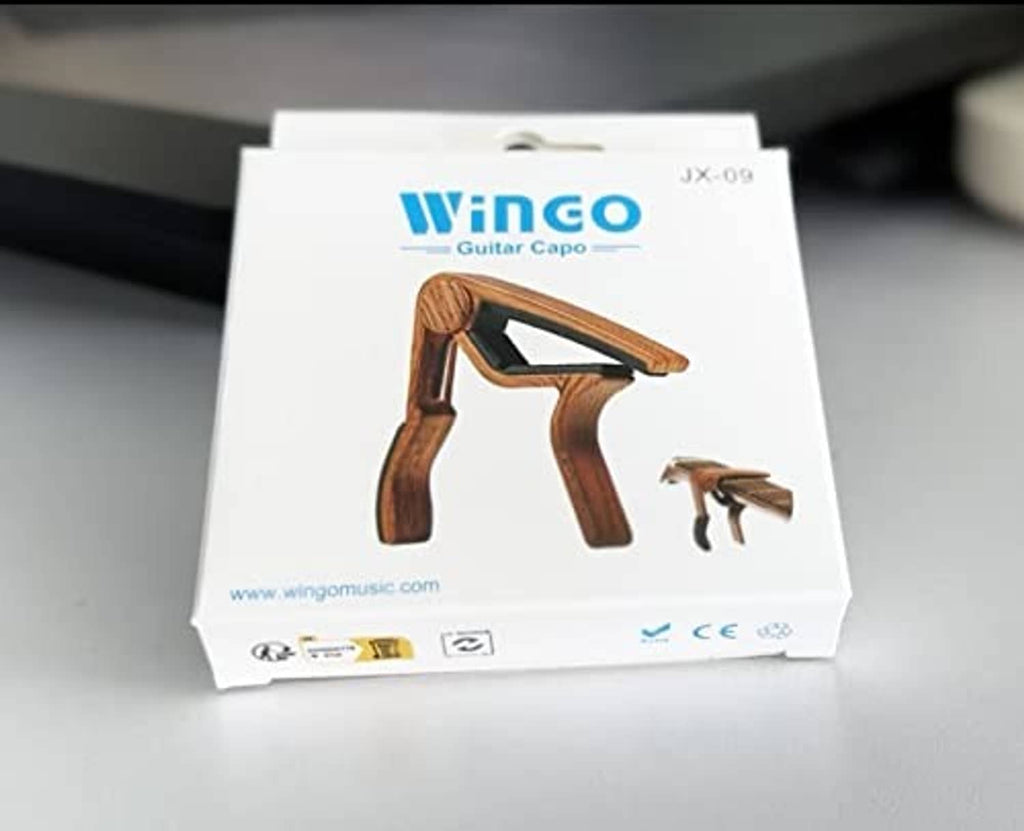 Wingo Guitar Capo JX-09 retail box with rosewood woodgrain capo and black pads