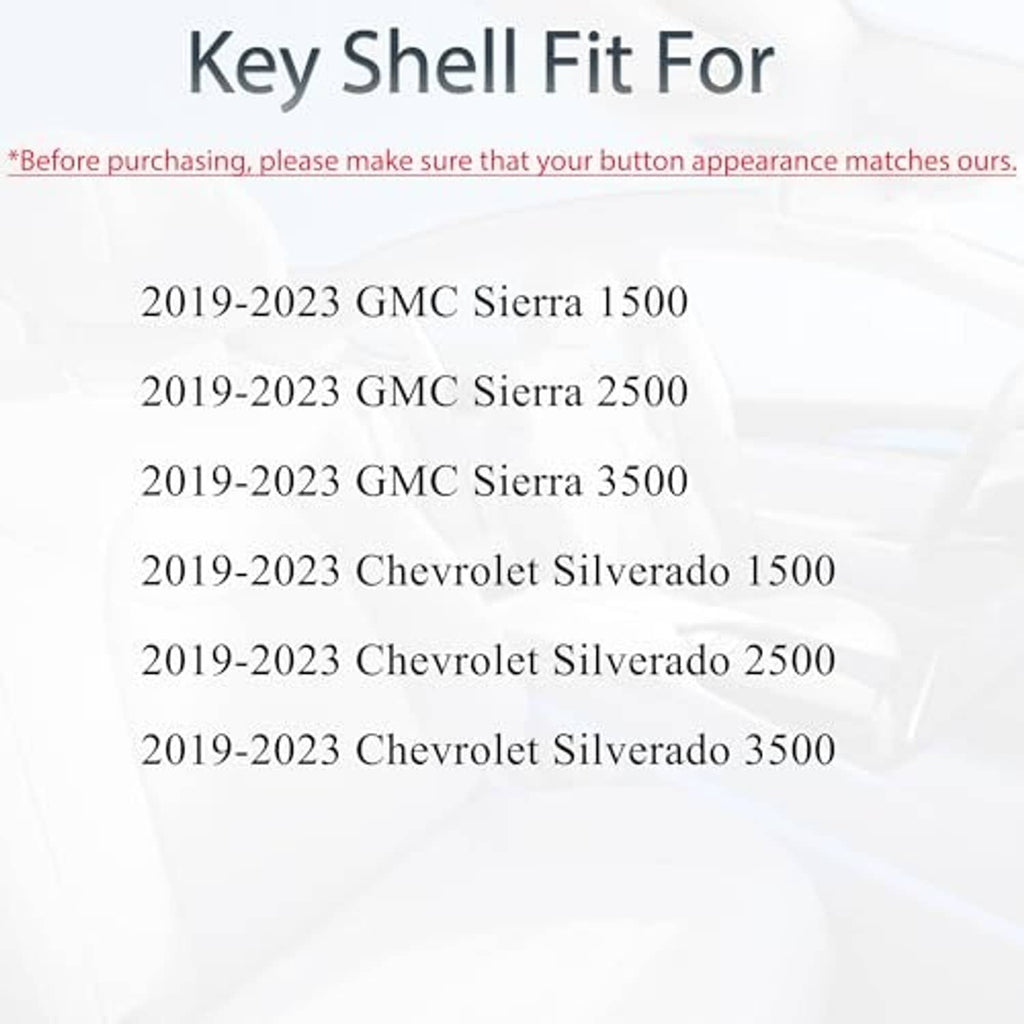 Key fob shell fitment compatibility list for 2019–2023 GMC and Chevrolet models
