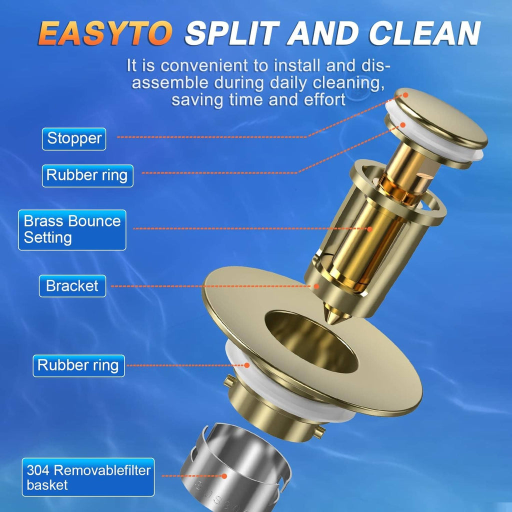 Brushed gold pop-up sink stopper drain strainer with 304 mesh filter basket