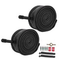Pair of black 24-inch bike tubes with Schrader valves and included accessories