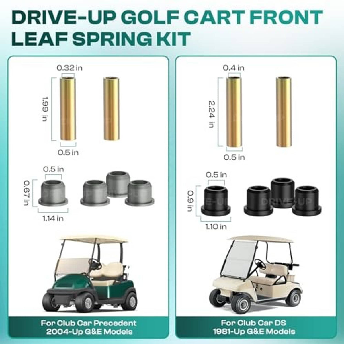 Front leaf spring kit with black bar, gold spacer tubes, bushings, and bolts