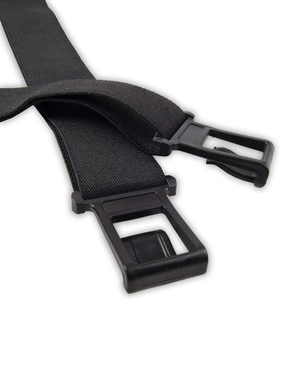Black suspender buckle with metal adjuster and sliding clip