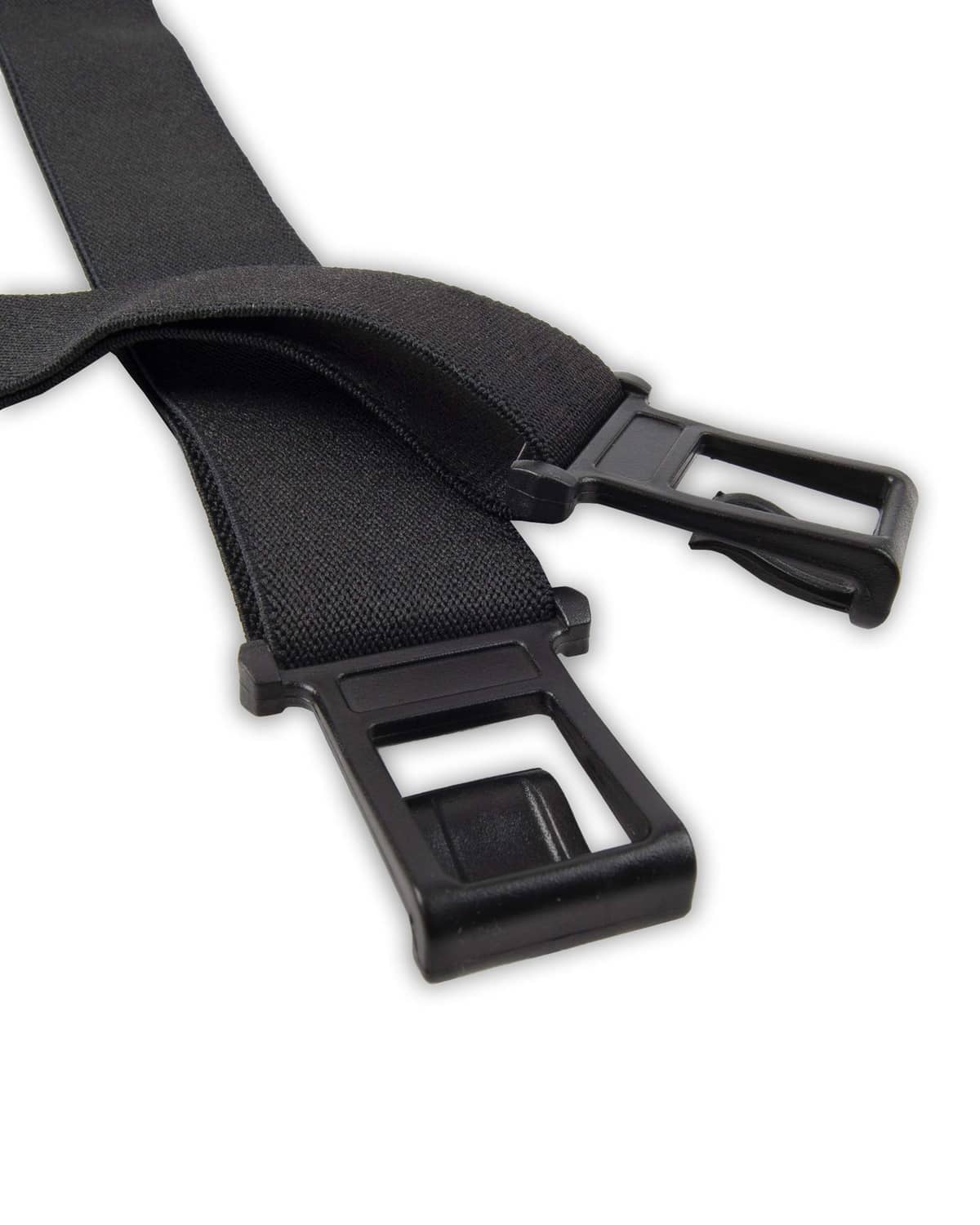 Black suspender buckle with metal adjuster and sliding clip