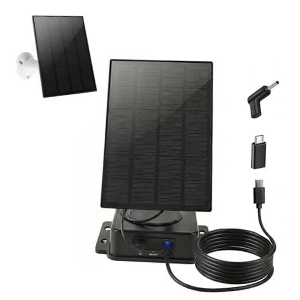 Solar panel security charger with mounting base and coiled charging cable
