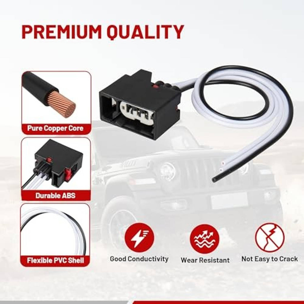 Turn signal connector harness with black ABS plug, white PVC wire, copper core terminals