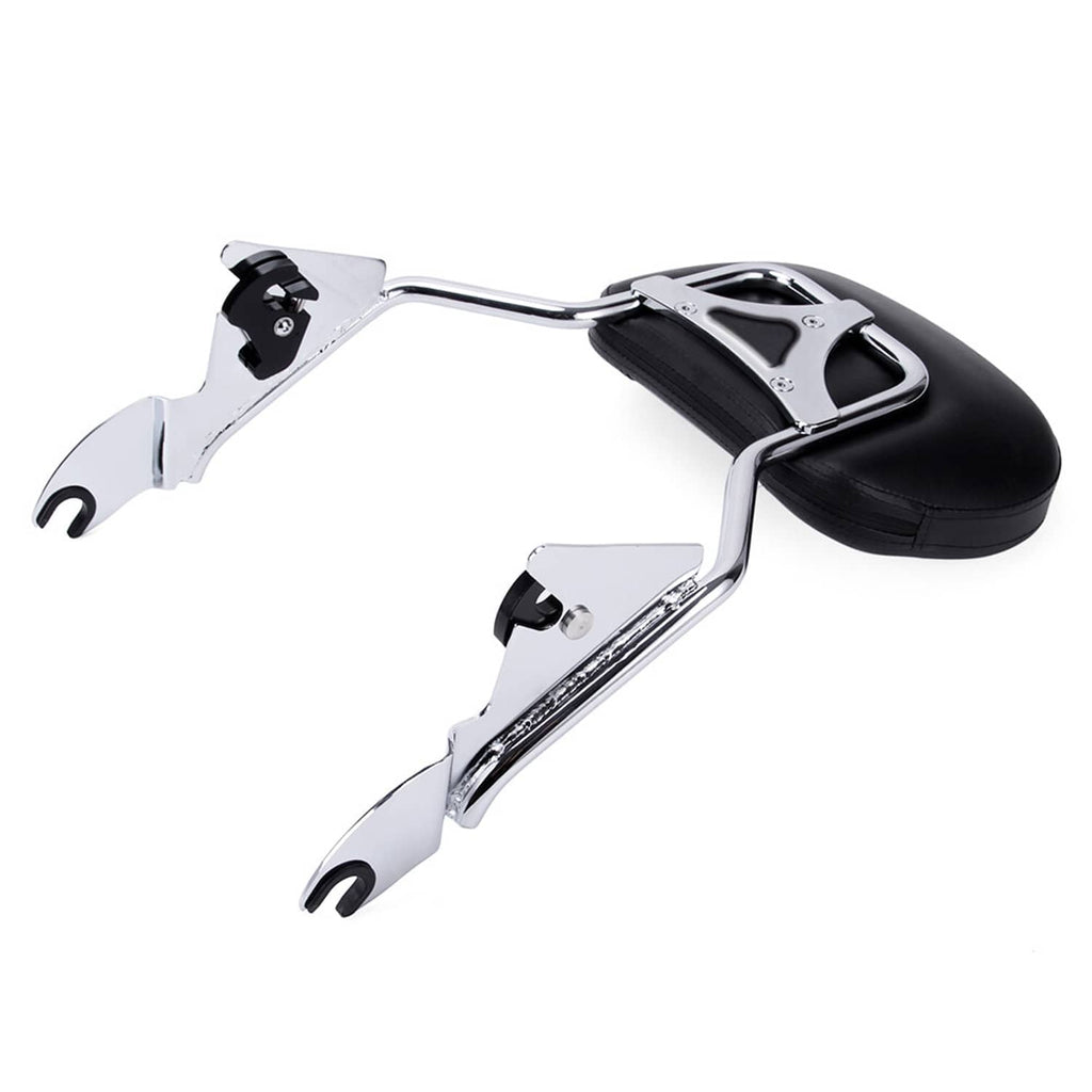 Detachable sissy bar backrest with black pad and chrome frame with latch points