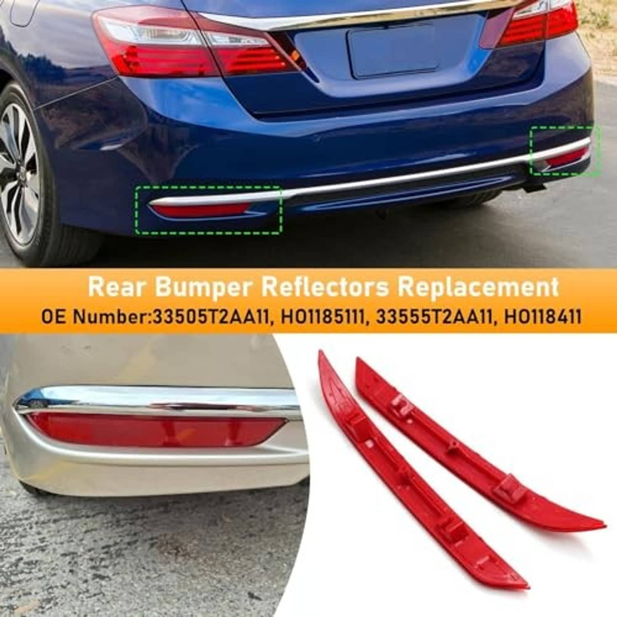 Red rear bumper reflector lens, left replacement piece with mounting edge