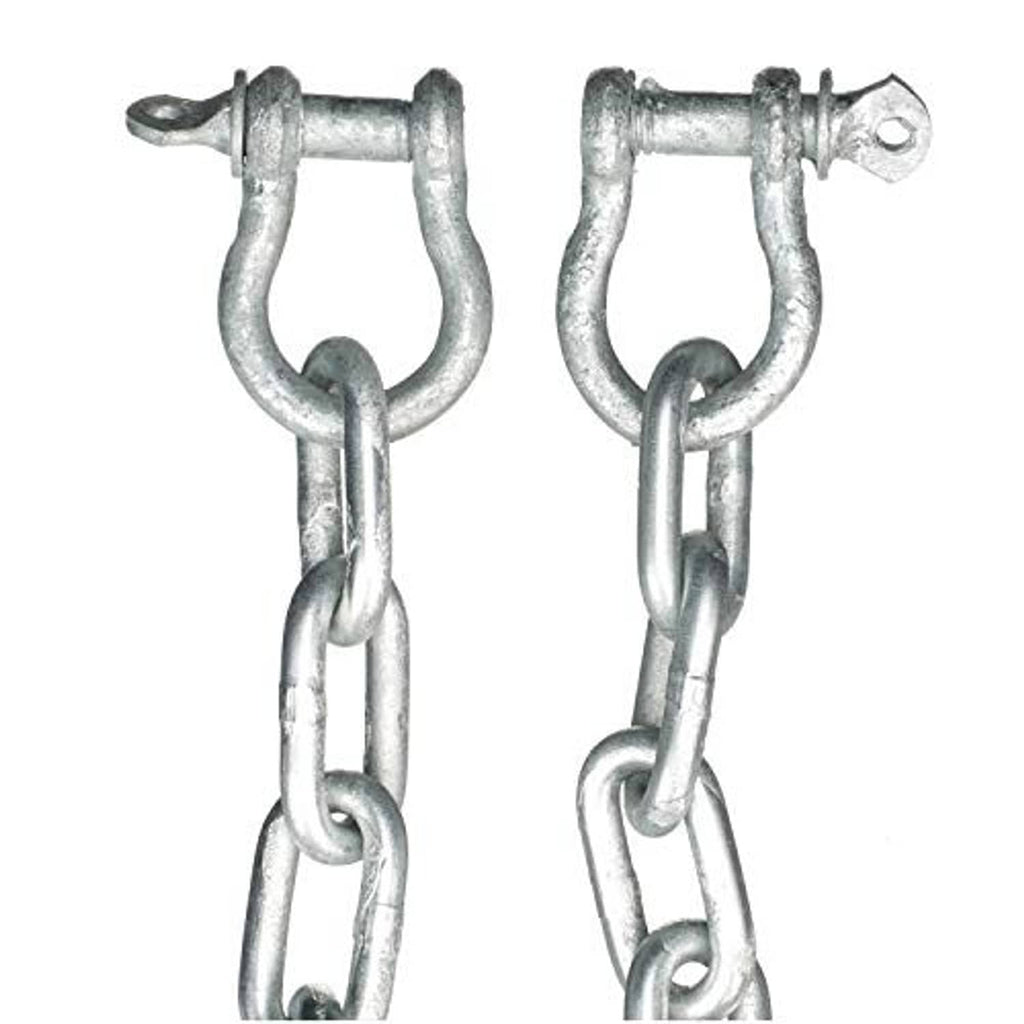 Two galvanized chain ends with U-shaped hooks and captive connector links