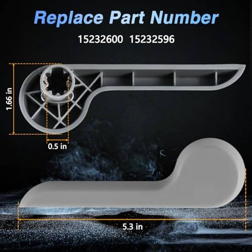 Gray seat recliner handle lever with mounting end socket and size guide