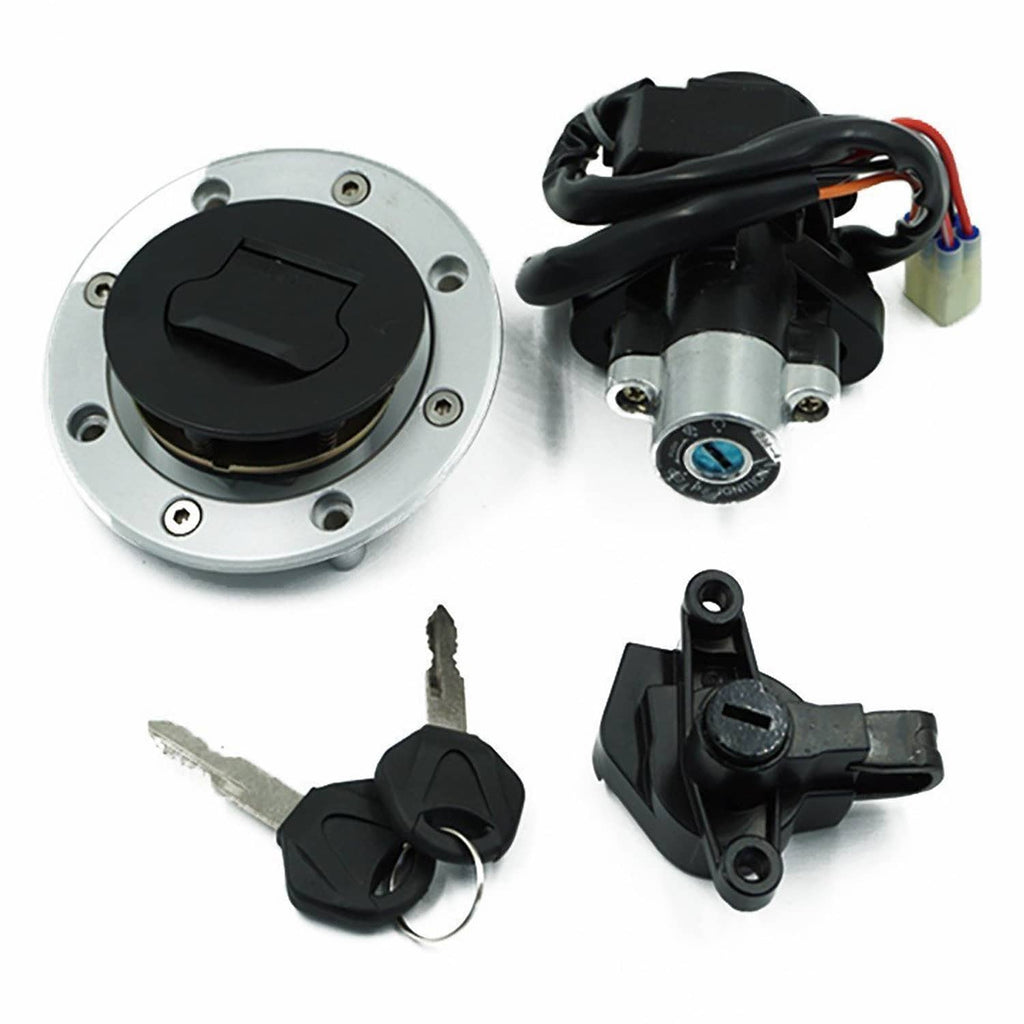 Ignition switch lock assembly with black key cylinder, round silver base, two keys