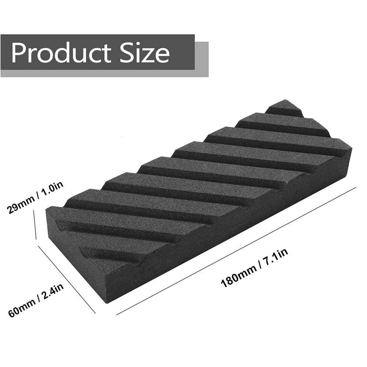 Black grooved flattening whetstone, 7.1 x 2.4 in, gritty texture