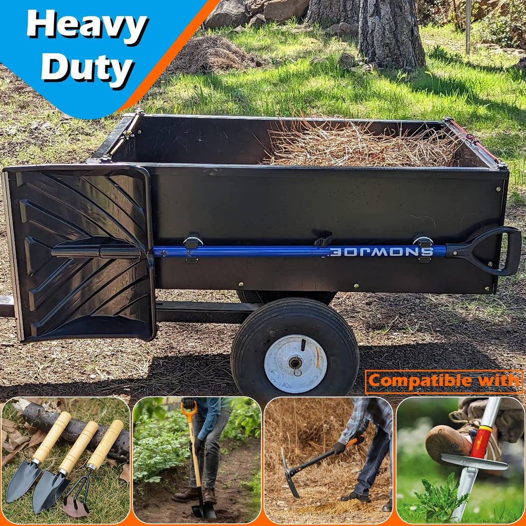 Heavy-duty yard tool cart tray with folding lid and large wheel