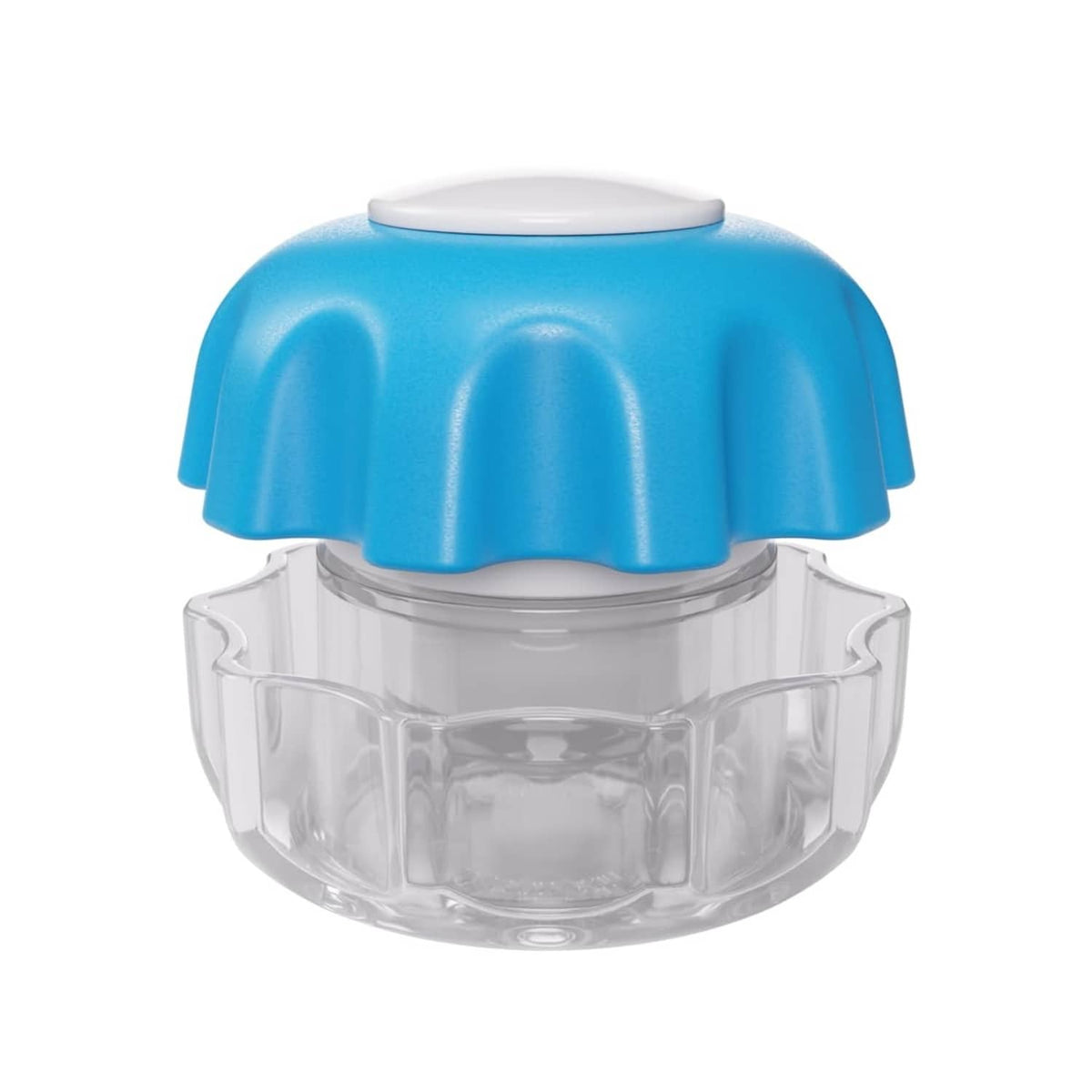 Blue and clear pill crusher with flip-top cap