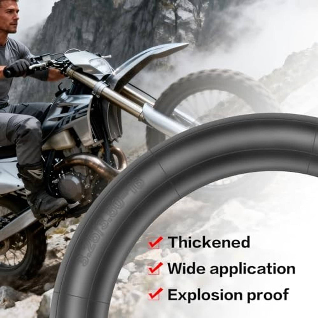 Black inner tube on a dirt bike wheel, valve area visible