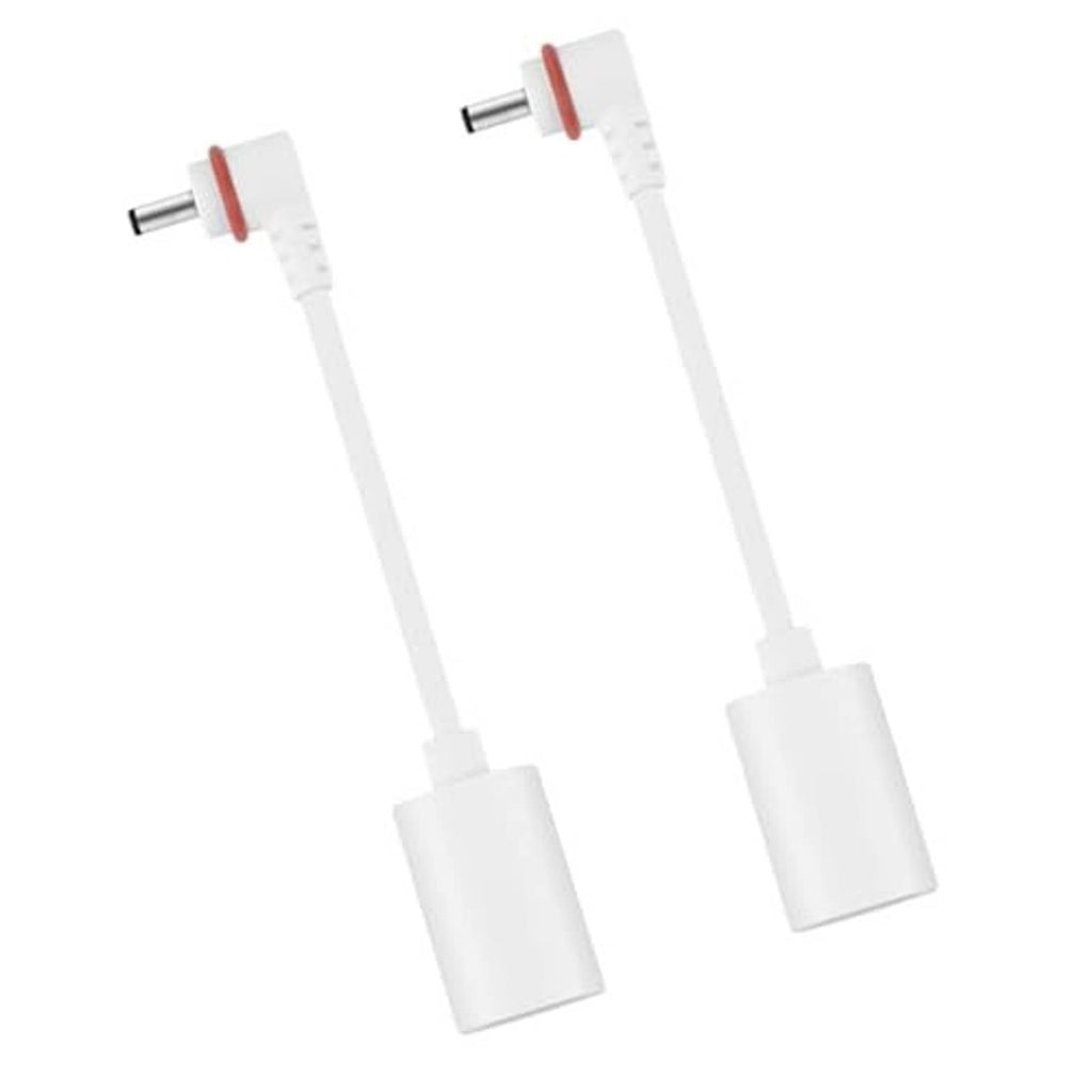 USB-C to barrel plug adapter cable pair with white barrel ends and red-ring connectors