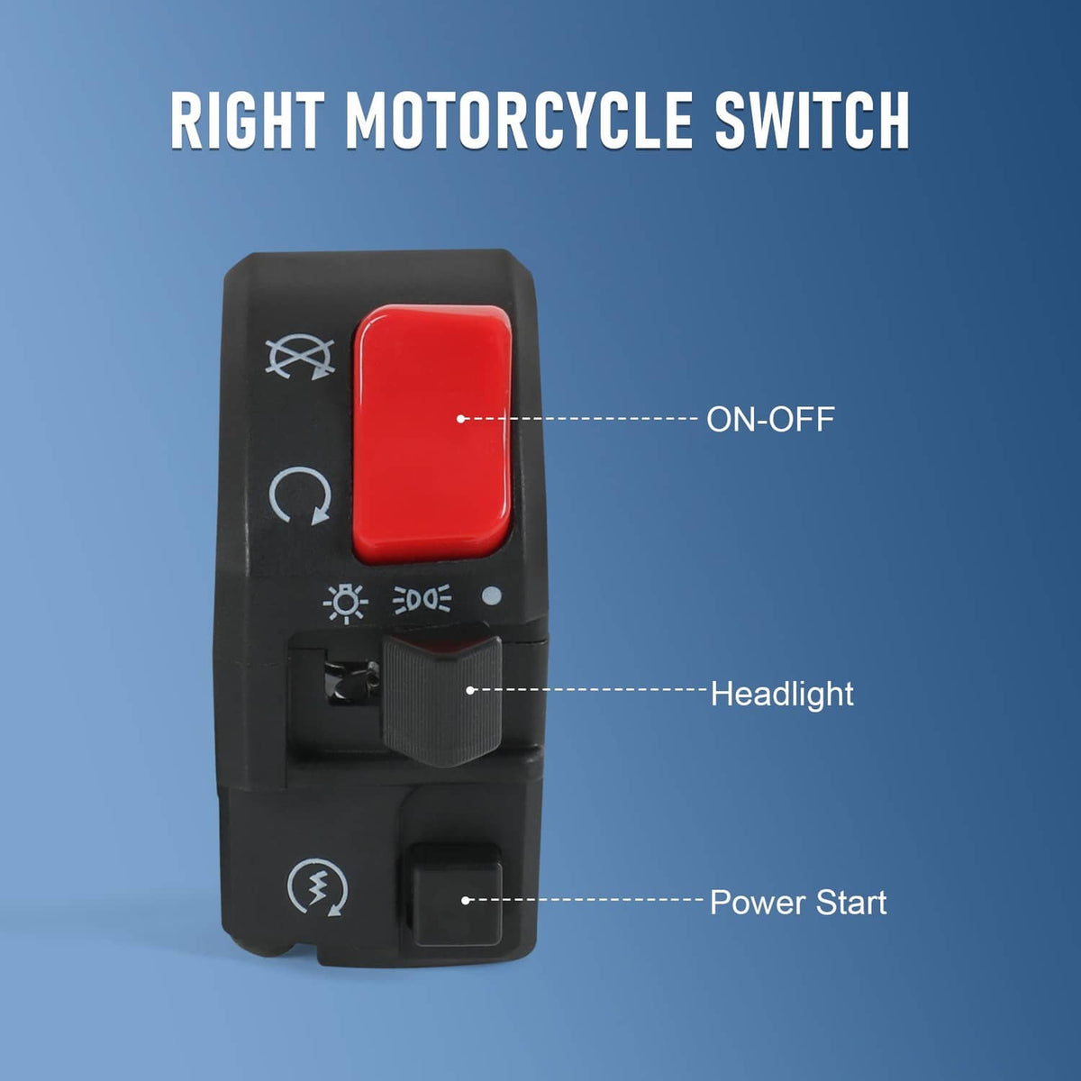 Right motorcycle handlebar switch with red rocker switch and black control panel