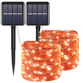 Solar orange copper string lights, bundled coil with warm white bulbs