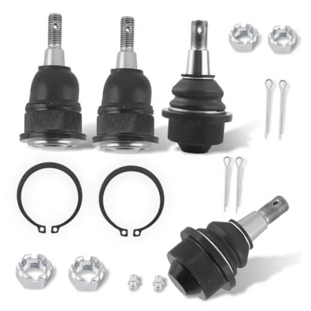 Ball joint kit with black rubber boots, threaded studs, and hex nuts