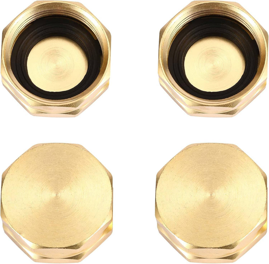 Brass hose end cap with black rubber insert and internal female threads