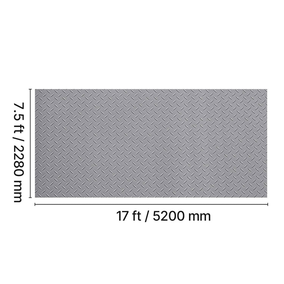 Silver gray garage floor mat length 17 ft on diamond-plate texture
