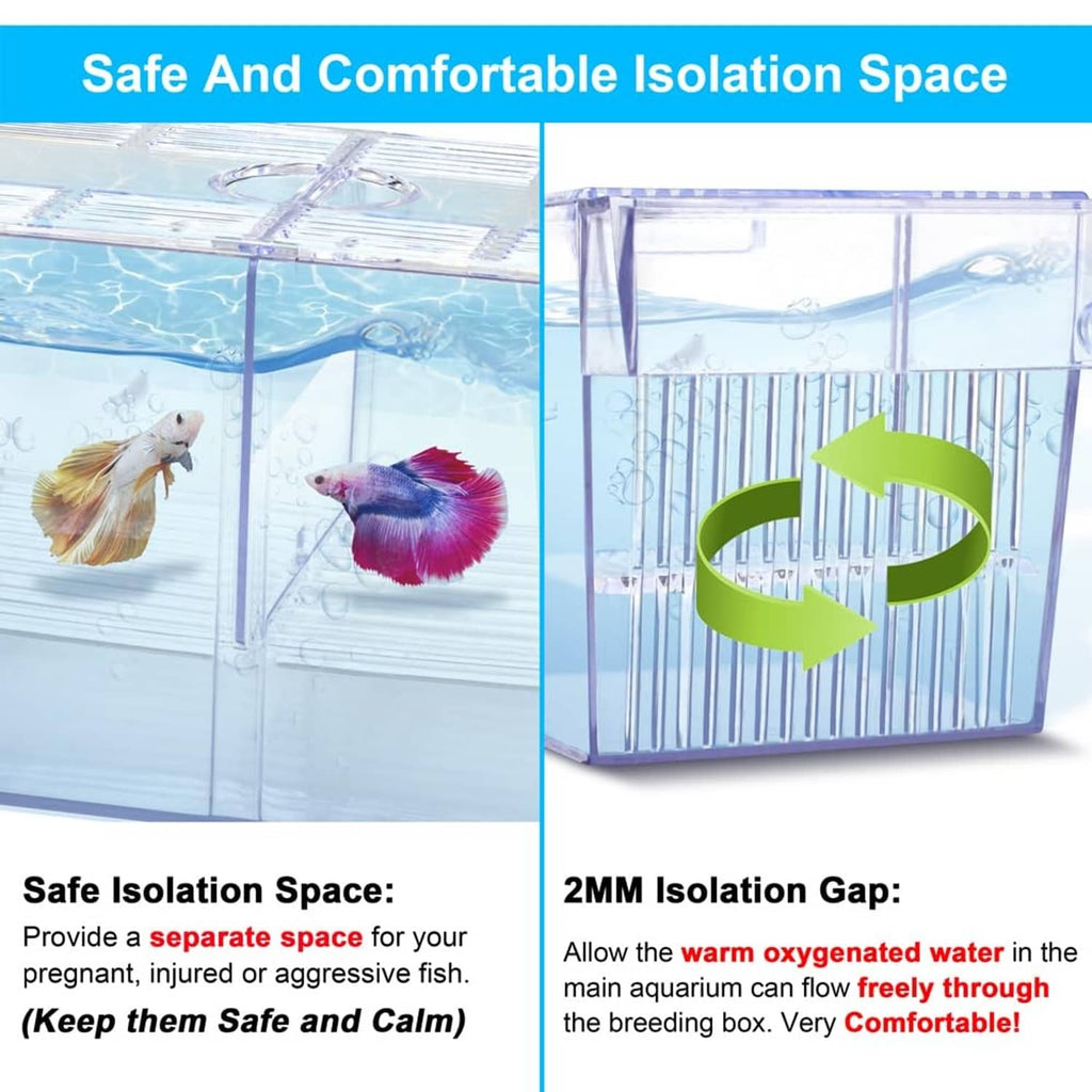 Clear isolation fish breeding box aquarium holding tank with internal slats