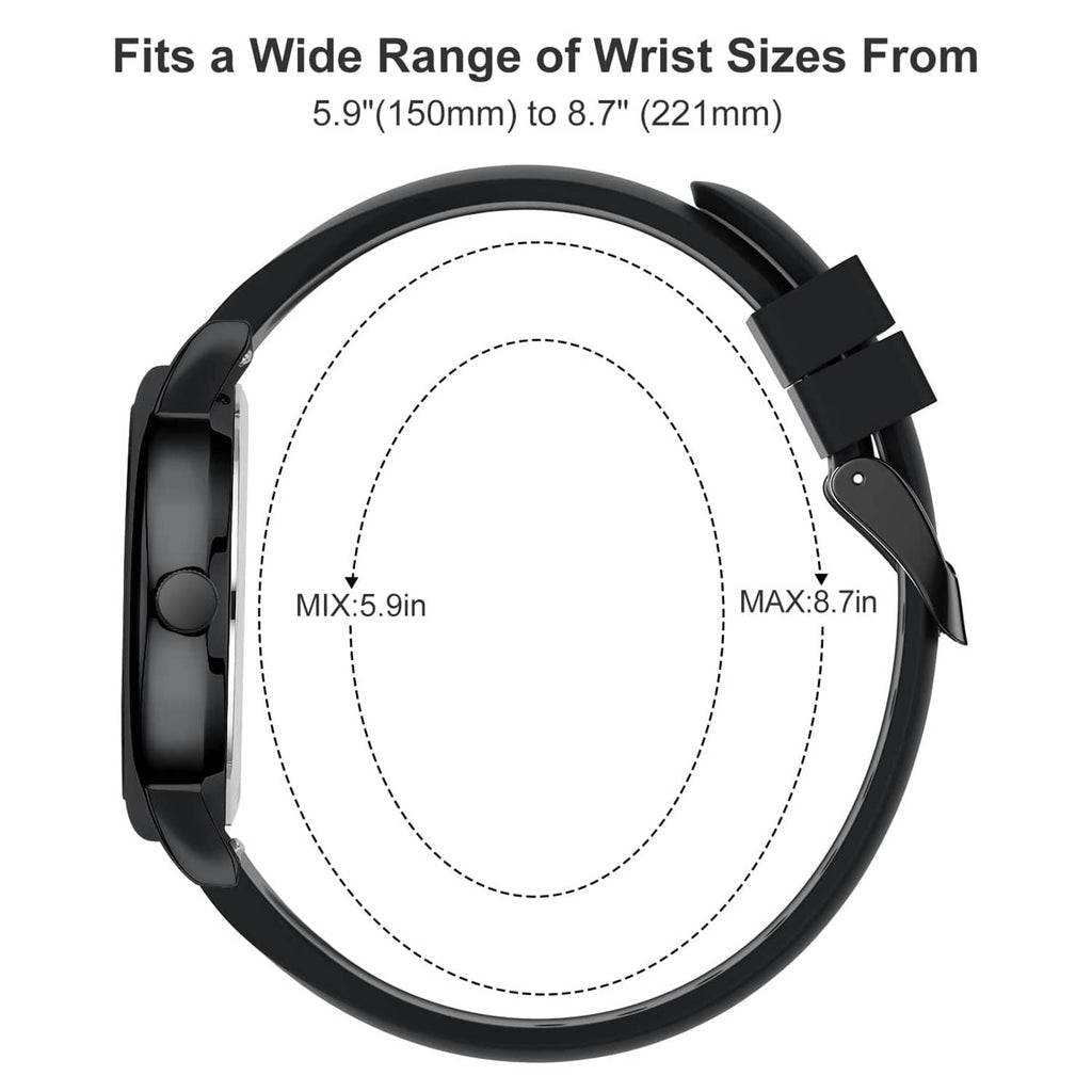 Black waterproof nurse watch shown from the side with silicone strap and sizing outline