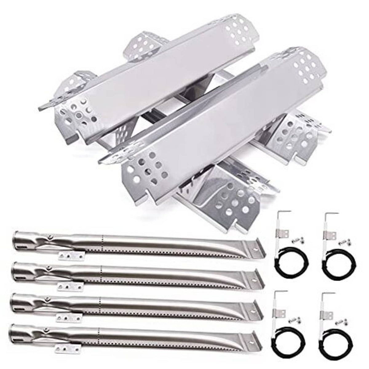 Stainless steel grill heat plate replacement kit with multiple perforated bars and rings