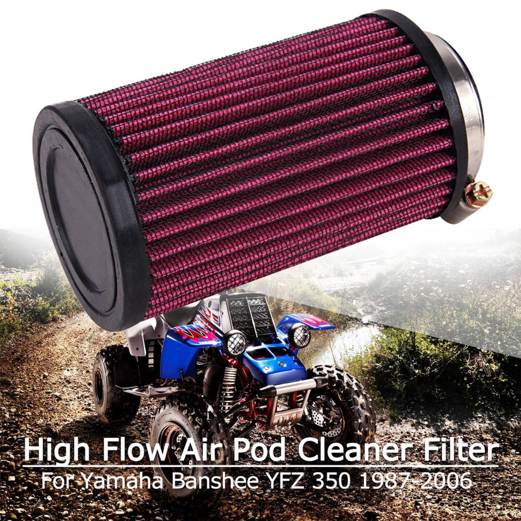Side view of red pleated air pod filter canister with black end cap