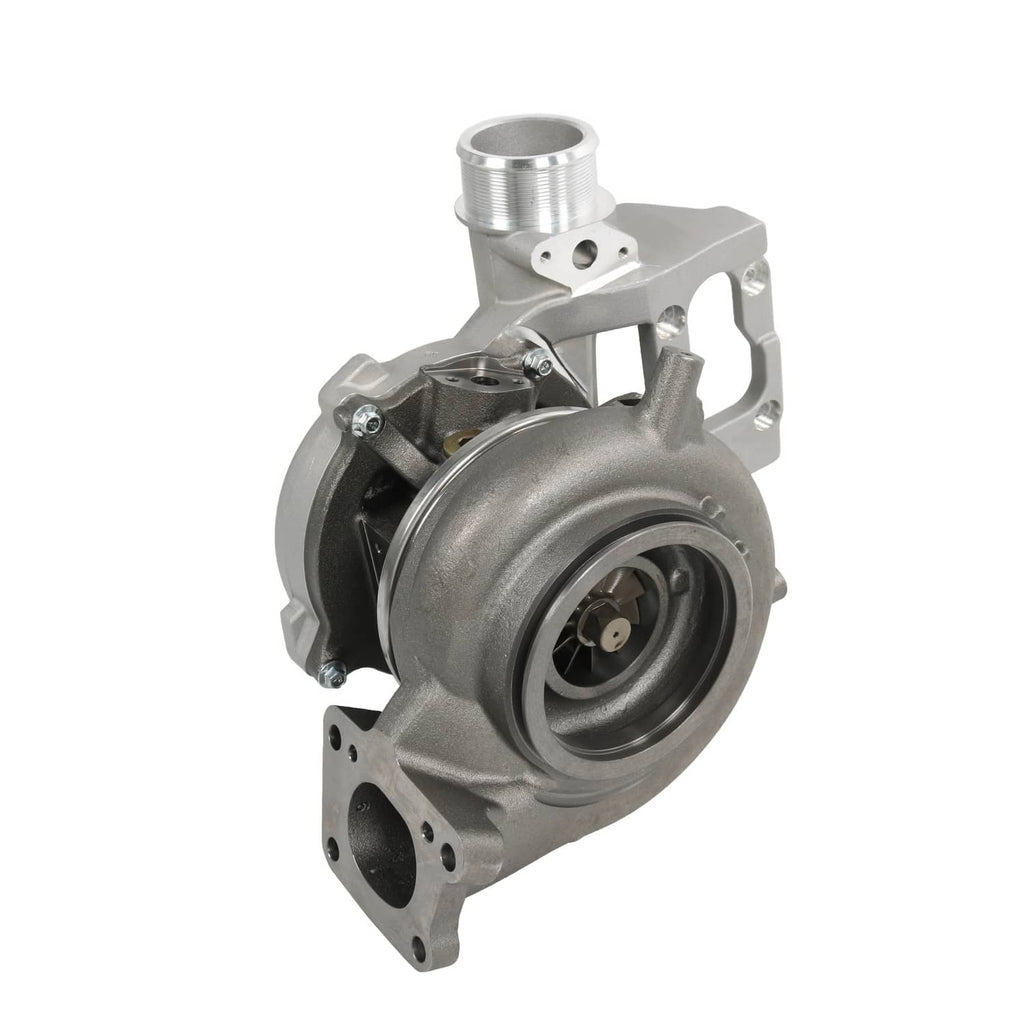Turbocharger with turbine wheel housing and V-band clamp area on steel body