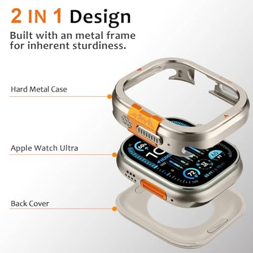 Metal watch case design with hard metal frame and back cover for Apple Watch Ultra 49mm